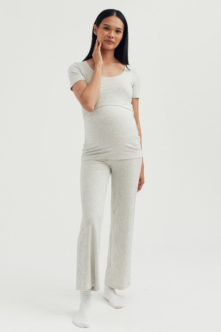 Soft Essential Bamboo Rib Nursing Lounge Set | Grey Mix | CARRY Maternity | Maternity and Nursing Loungewear Canada