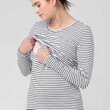 Stripe Layered Nursing Top | White/black | Ripe Maternity | Maternity and Nursing Tops Canada