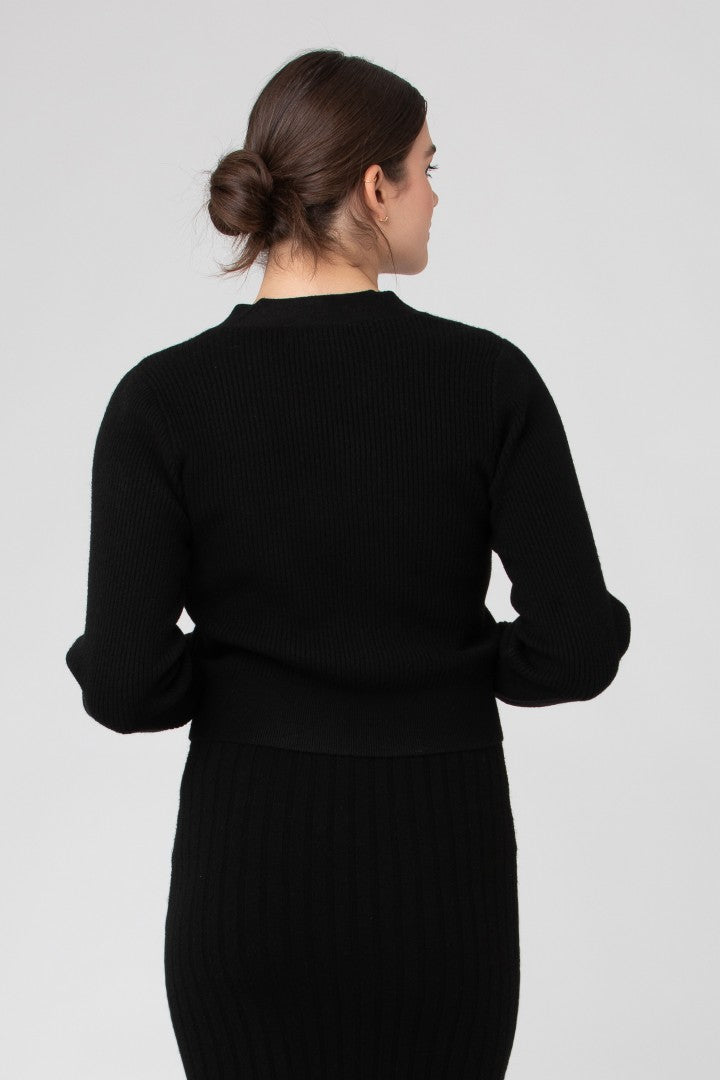 Tiffany Crop Knit Maternity Cardi | Black | Ripe Maternity | Maternity Sweaters Canada