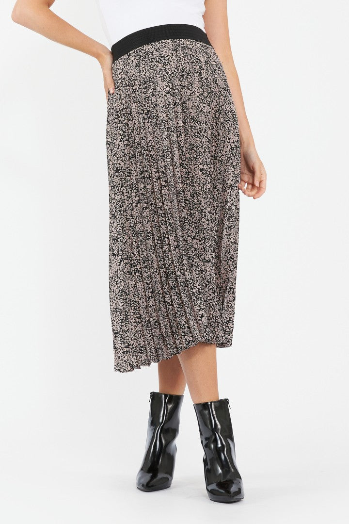 Florence Pleat Maternity Skirt (Black/Dusty Pink) | Ripe Maternity