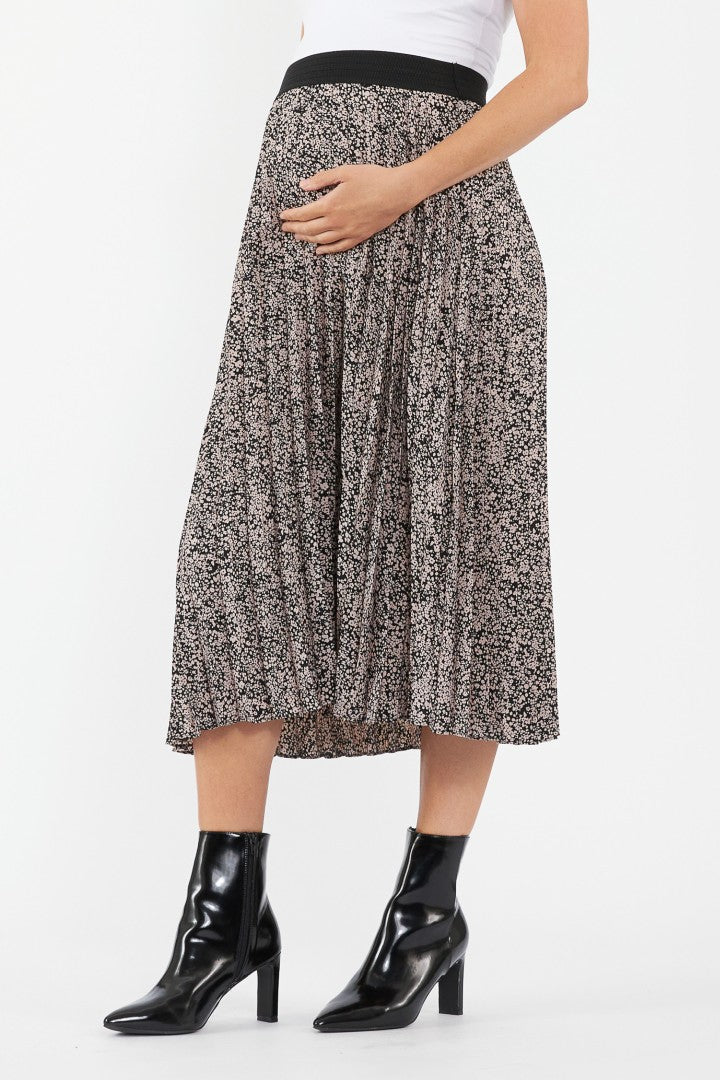 Florence Pleat Maternity Skirt (Black/Dusty Pink) | Ripe Maternity