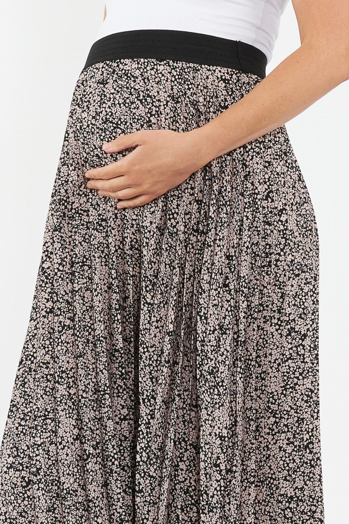 Florence Pleat Maternity Skirt (Black/Dusty Pink) | Ripe Maternity