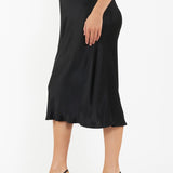 Crystal Satin Maternity Midi Skirt (Black) | Ripe Maternity Canada