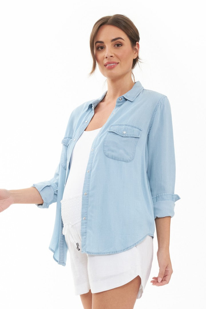 Bec Denim Chambray Shirt | Ripe Maternity | Maternity Tops Canada