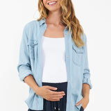 Bec Denim Chambray Maternity Shirt (Clean Fade) | Ripe Maternity