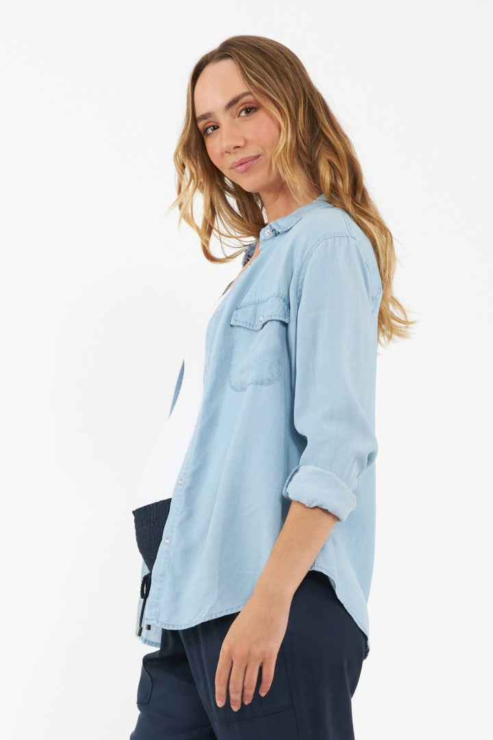 Bec Denim Chambray Maternity Shirt (Clean Fade) | Ripe Maternity