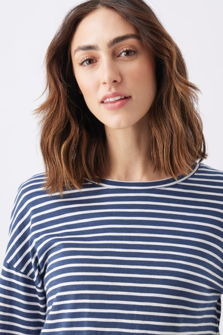 Claudette Long Sleeve Nursing Top (Navy Stripe) | Ripe Maternity