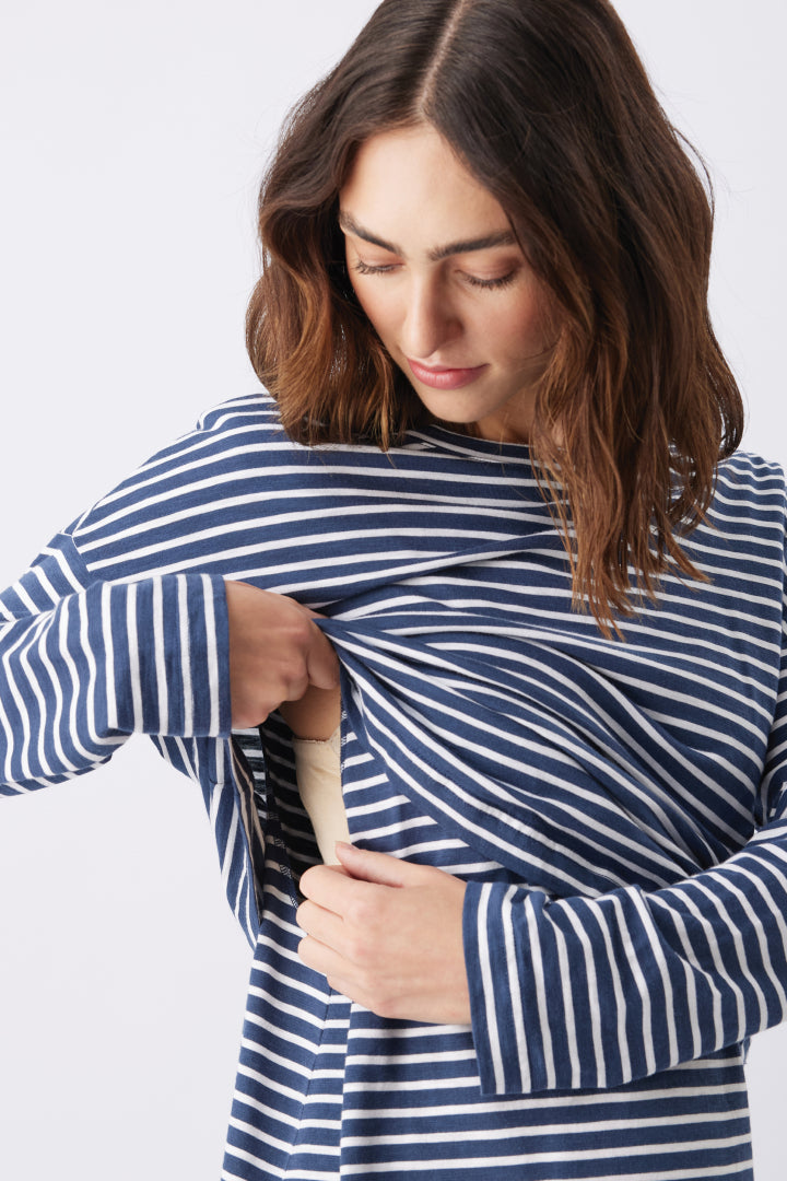 Claudette Long Sleeve Nursing Top (Navy Stripe) | Ripe Maternity