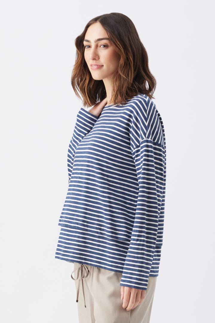 Claudette Long Sleeve Nursing Top (Navy Stripe) | Ripe Maternity