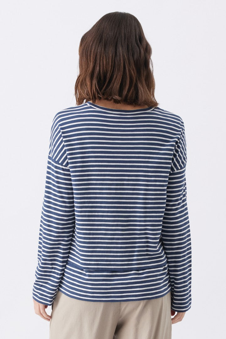Claudette Long Sleeve Nursing Top (Navy Stripe) | Ripe Maternity