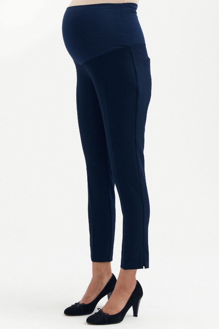 Waffle Slim Fit Ankle Trouser - Navy | CARRY | Maternity Pants Canada