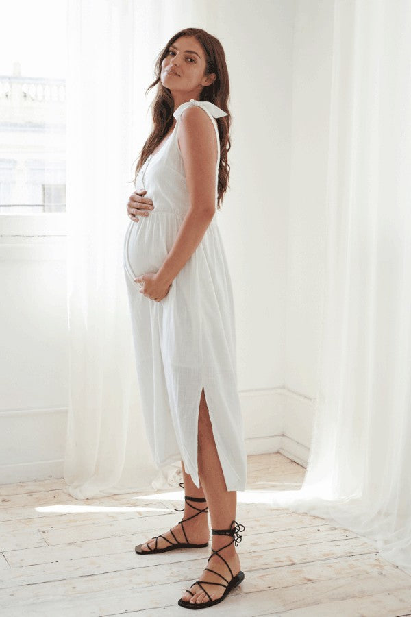 Breeze Along White Maternity & Nursing Midi Dress | Bae The Label | CARRY | Maternity Store Toronto Canada
