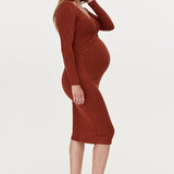 Butter-Soft Rust Long Sleeve Maternity & Nursing Midi Dress | CARRY | Maternity Store | Toronto Canada