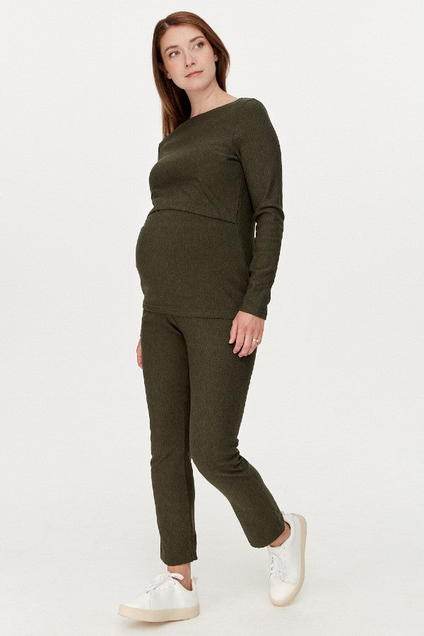 Cozy Fleece Forest Green Maternity Ankle Pant | CARRY | Maternity Store Toronto Canada