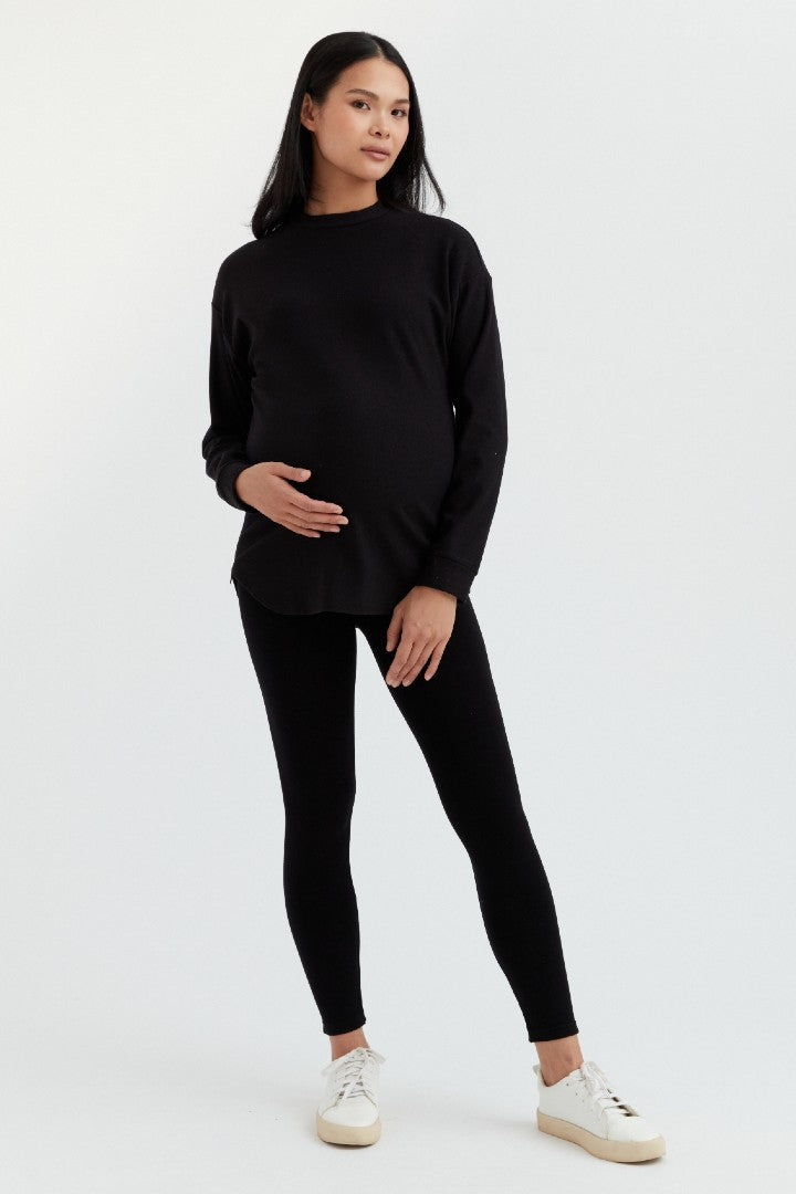 Black Cozy Fleece Side Zip Sweatshirt | CARRY Maternity | Maternity & Nursing Sweaters Canada