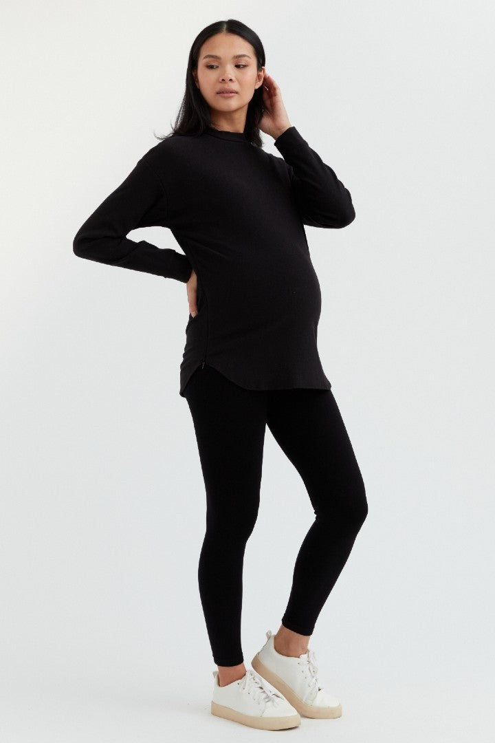 Black Cozy Fleece Side Zip Sweatshirt | CARRY Maternity | Maternity & Nursing Sweaters Canada