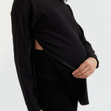 Black Cozy Fleece Side Zip Sweatshirt | CARRY Maternity | Maternity & Nursing Sweaters Canada