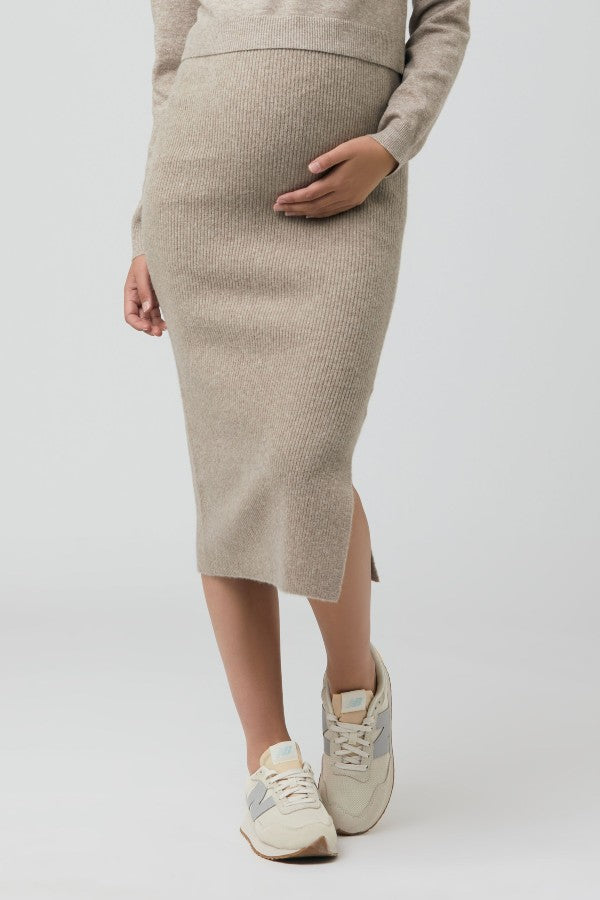 Ripe Maternity Maternity Dani Knit Midi Skirt with Split Latte