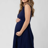 Knife Pleat Blue Maternity Dress | Ripe Maternity | CARRY | Toronto Canada