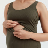 Maeve Rib Nursing Tank Dress | Khaki Green | CARRY Maternity | Maternity Nursing Dresses Canada