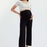 Soft Essential Bamboo Black Knit Wide-Leg Pant | CARRY Maternity | Maternity Pants Toronto Canada