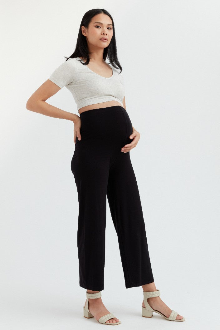 Soft Essential Bamboo Black Knit Wide-Leg Pant | CARRY Maternity | Maternity Pants Toronto Canada