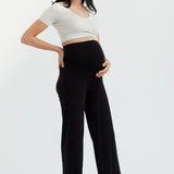 Soft Essential Bamboo Black Knit Wide-Leg Pant | CARRY Maternity | Maternity Pants Toronto Canada