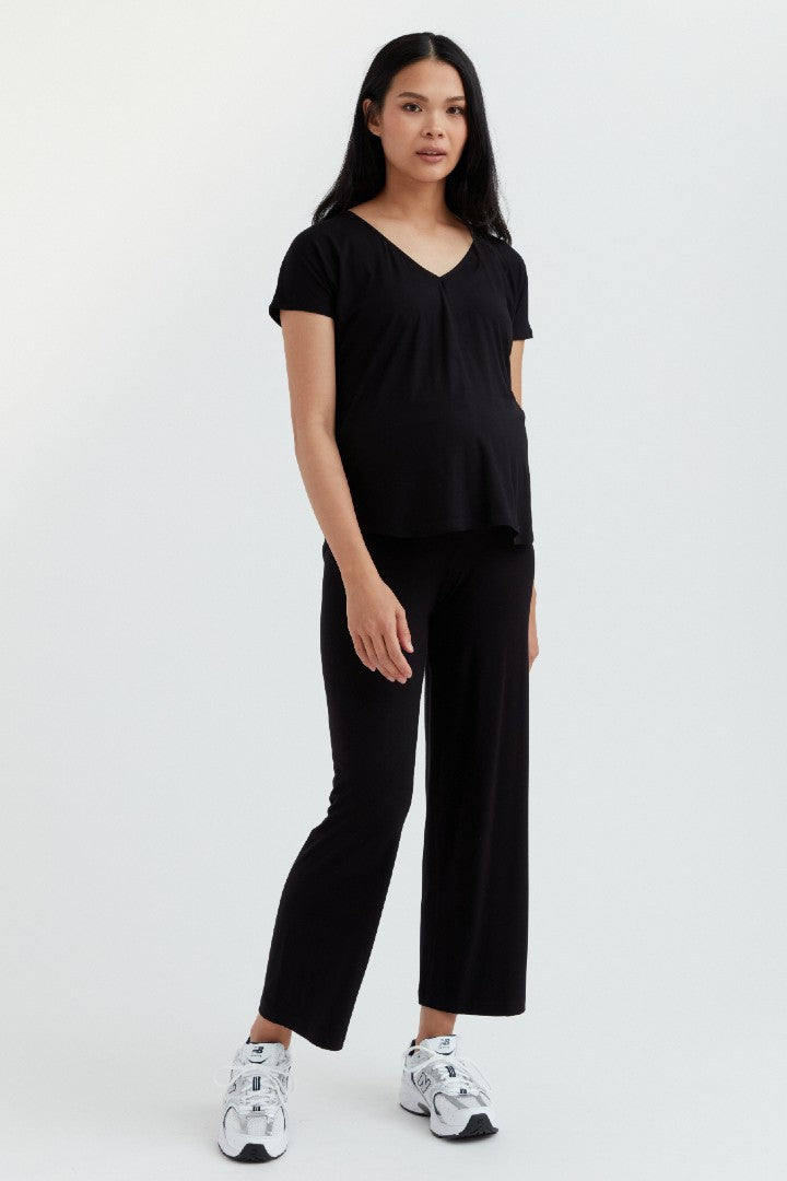 Soft Essential Bamboo Black Knit Wide-Leg Pant | CARRY Maternity | Maternity Pants Toronto Canada