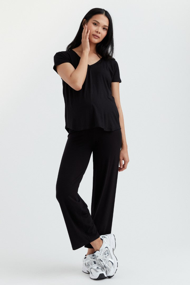 Soft Essential Bamboo Black Knit Wide-Leg Pant | CARRY Maternity | Maternity Pants Toronto Canada