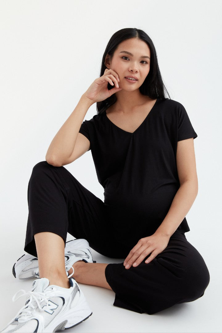 Soft Essential Bamboo Black Knit Wide-Leg Pant | CARRY Maternity | Maternity Pants Toronto Canada