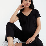 Soft Essential Bamboo Black Knit Wide-Leg Pant | CARRY Maternity | Maternity Pants Toronto Canada