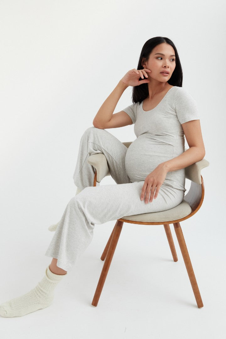 Soft Essential Bamboo Rib Nursing Lounge Set | Grey Mix | CARRY Maternity | Maternity and Nursing Loungewear Canada