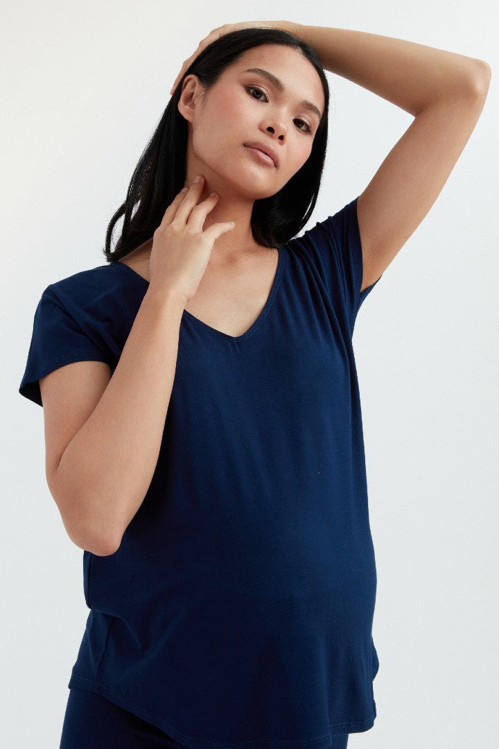 Soft Essential Bamboo Tee | Navy | CARRY Maternity | Maternity Tops Canada