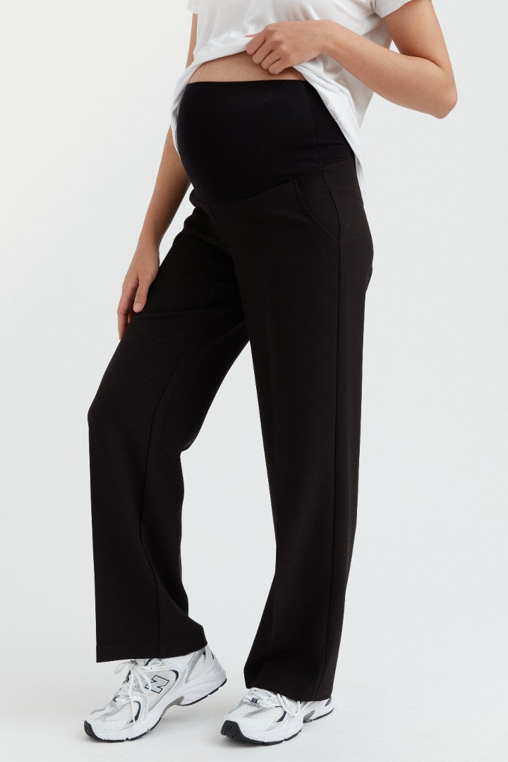 Waffle Wide-Leg Trouser | Black | CARRY Maternity | Maternity Pants Canada