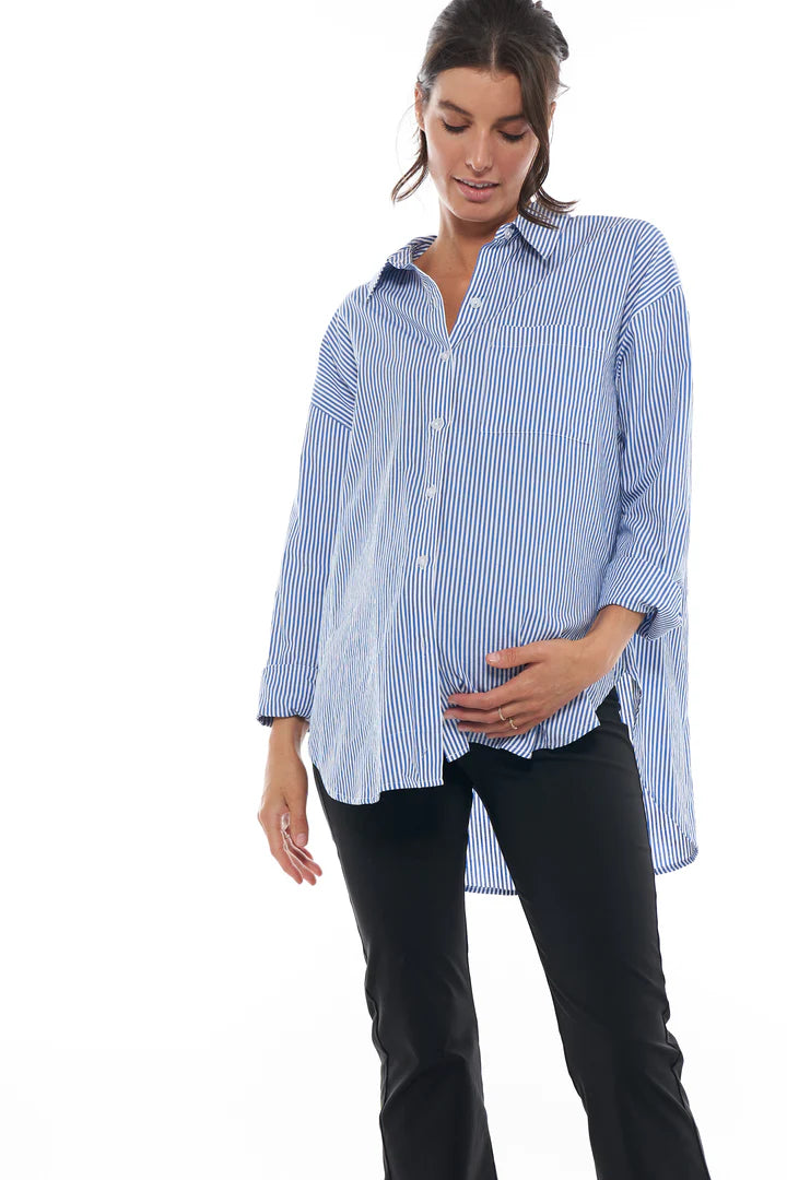 Draw The Line Maternity Shirt (Mid Blue Stripe) | Bae The Label Canada