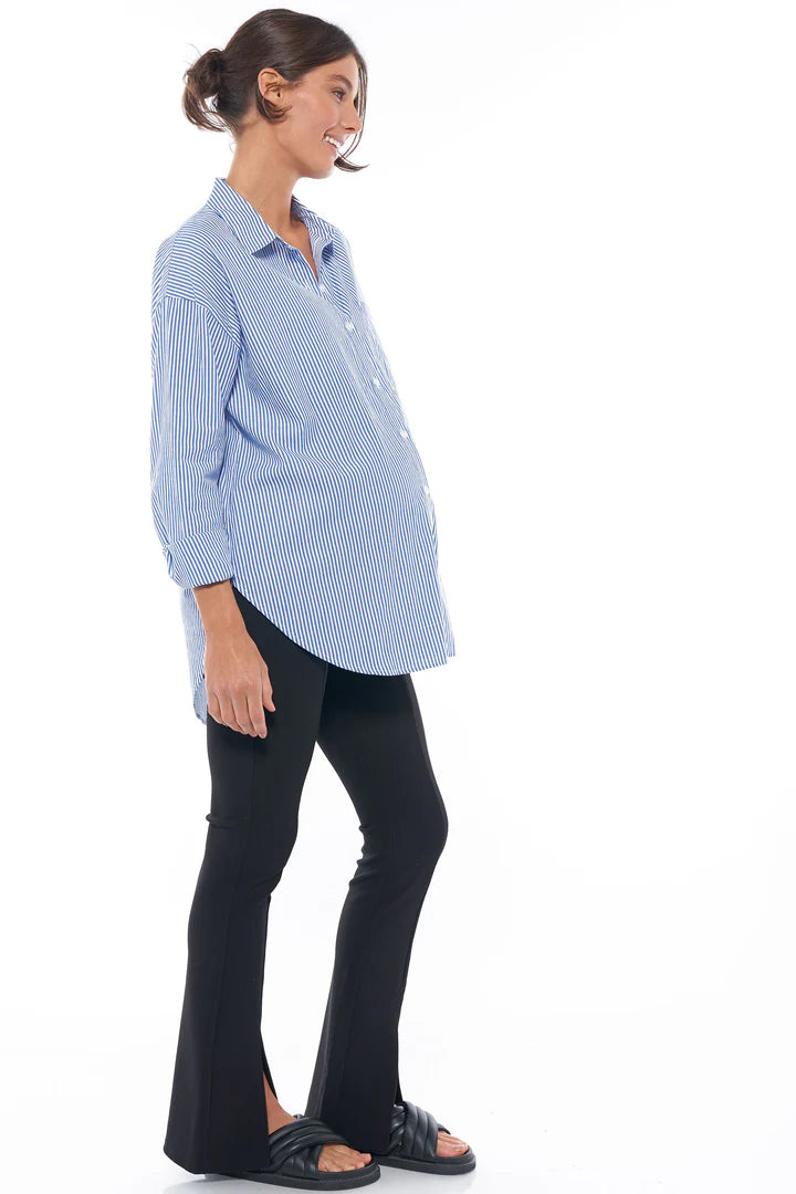 Draw The Line Maternity Shirt (Mid Blue Stripe) | Bae The Label Canada