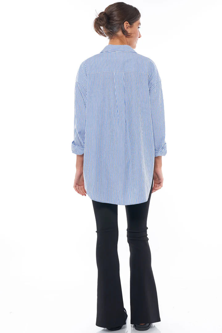 Draw The Line Maternity Shirt (Mid Blue Stripe) | Bae The Label Canada