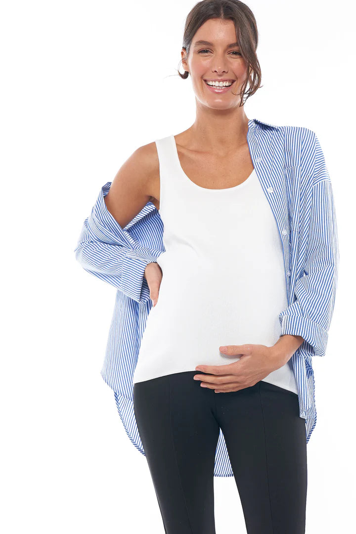 Draw The Line Maternity Shirt (Mid Blue Stripe) | Bae The Label Canada