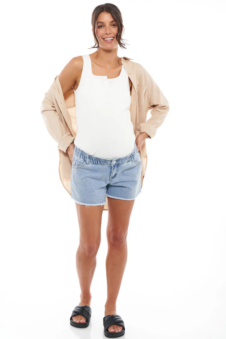 Sunday Stroll Maternity Denim Short (Pacific Blue) | Bae The Label