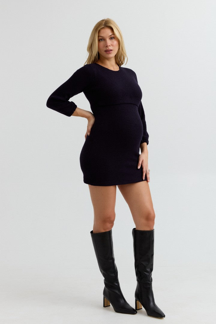 Soft Knit Maternity & Nursing Dress (Navy) | CARRY