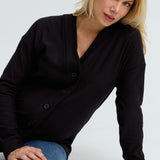 Cozy Fleece Relaxed Maternity Cardigan (Black) | CARRY