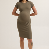 Maternity Ribbed T Shirt Dress (Khaki) | CARRY