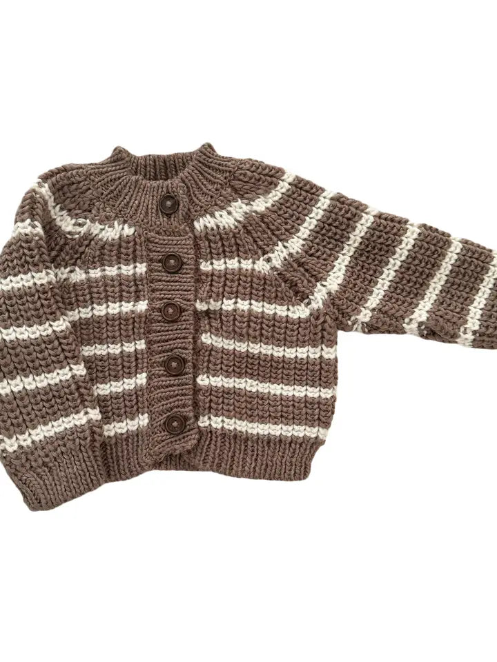 Rib Knit Stripe Baby Cardigan (Tan) | The Blueberry Hill