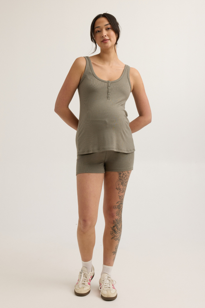 Soft Modal Rib Maternity Short (Khaki) | CARRY