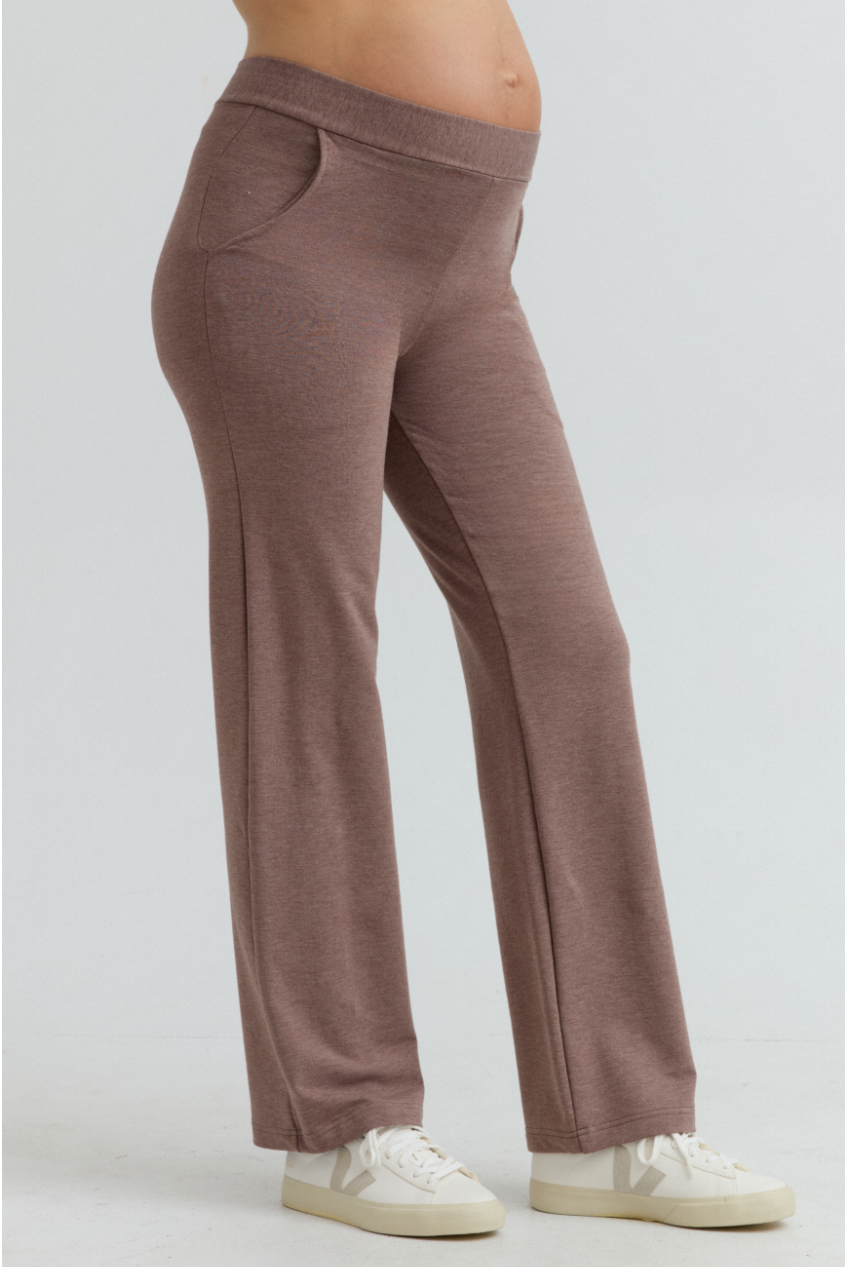 Cozy Fleece Maternity Wide-Leg Pant (Mocha) | CARRY