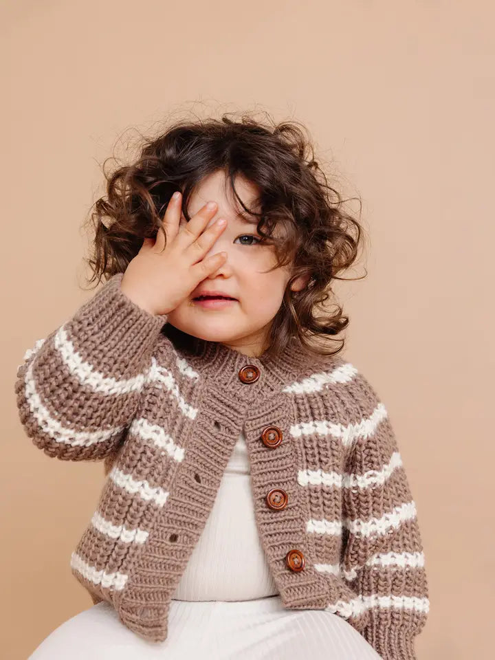 Rib Knit Stripe Baby Cardigan (Tan) | The Blueberry Hill