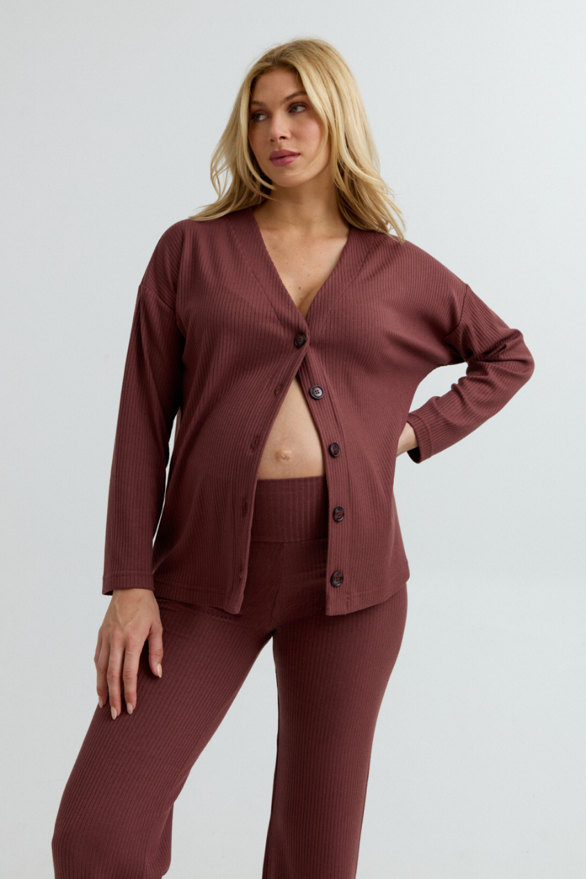 Maternity Ribbed Cardigan (Rose Taupe) | CARRY