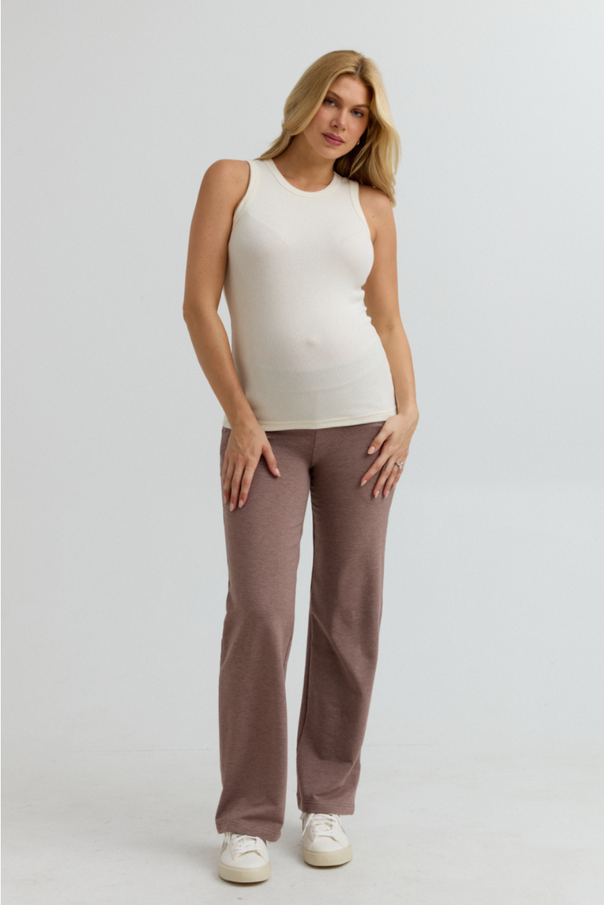 Cozy Fleece Maternity Wide-Leg Pant (Mocha) | CARRY