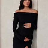 The Off The Shoulder Evening Dress (Black) | BUMPSUIT Canada