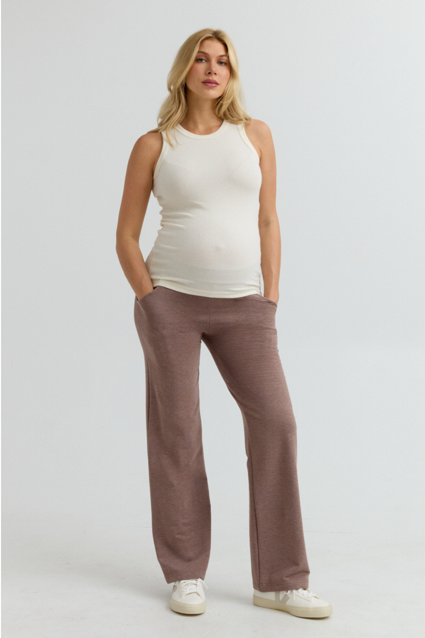 Cozy Fleece Maternity Wide-Leg Pant (Mocha) | CARRY